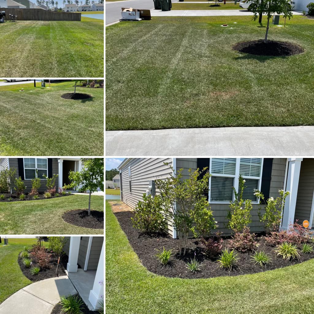 Crew trimming hedges